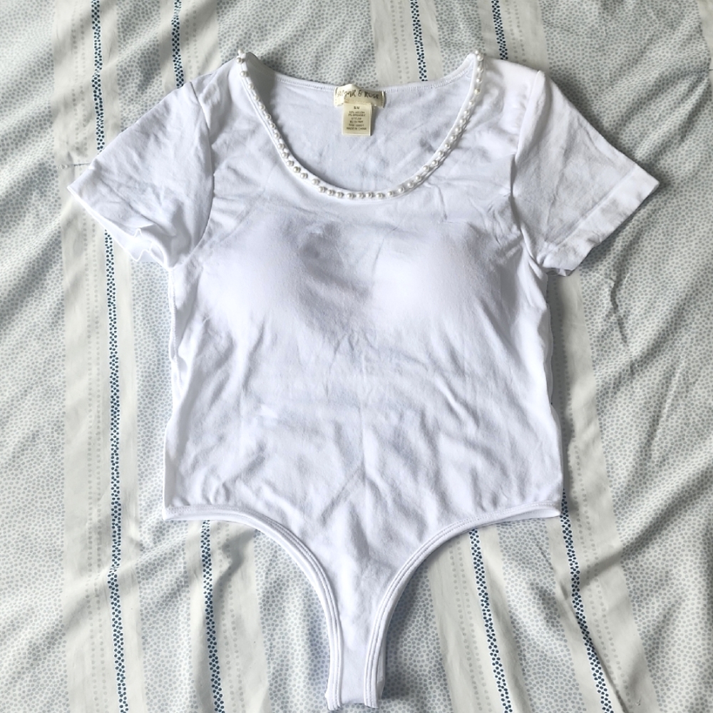 Sugar & Rose Bodysuit With Faux Pearl Neckline NWT